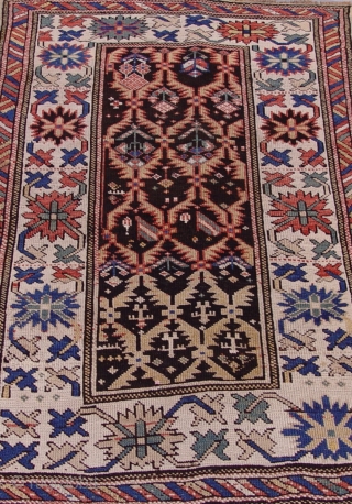 Antique Genje Caucasian, circa 1860-1880's, size is 2'11" x 4'7" ft./ 89 x 140 cm. great condition , medium to low pile, professionally hand washed and cleaned, minor areas re-knotting professionally done,  ...