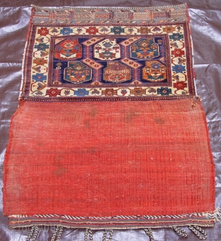Antique Afshar Saddle Bag, khorjin, size is: (2'7" x 3'8" ft) or (31 x 44 cm.) 
                