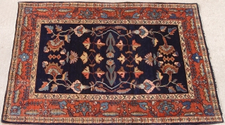 Antique Persian Mohajeran Sarouk rug, circa 1880 to 1900's, size is 2' x 2'11"ft. / 61 x 89 cm. great original condition, full medium pile.        