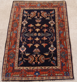 Antique Persian Mohajeran Sarouk rug, circa 1880 to 1900's, size is 2' x 2'11"ft. / 61 x 89 cm. great original condition, full medium pile.        