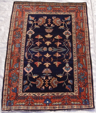 Antique Persian Mohajeran Sarouk rug, circa 1880 to 1900's, size is 2' x 2'11"ft. / 61 x 89 cm. great original condition, full medium pile.        