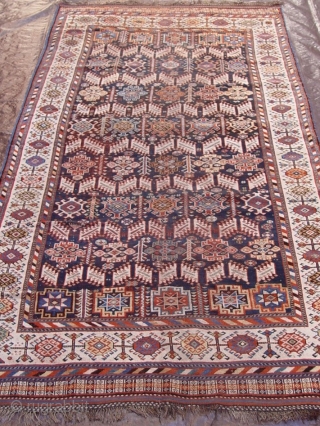 Antique Persian Qashqai rug, 5'6" x 10'4" circa 1880's or older, blue background.                    