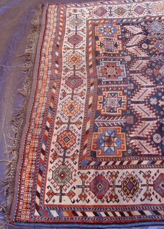 Antique Persian Qashqai rug, 5'6" x 10'4" circa 1880's or older, blue background.                    