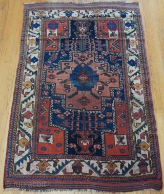 Antique Persian Afshar rug, size is 4' x 6'3" (122 x 190 cm) ca.1870s, professionally hand washed,.                
