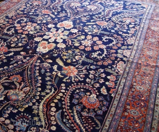 Antique Persian Farahan Sarouk Rug, Ca. 1880s, it measures: 9' x 12'5"ft.(274 x 378 cm.),no repairs, has medium full pile with very minor area of lower pile but no wears, no holes,  ...