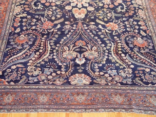 Antique Persian Farahan Sarouk Rug, Ca. 1880s, it measures: 9' x 12'5"ft.(274 x 378 cm.),no repairs, has medium full pile with very minor area of lower pile but no wears, no holes,  ...