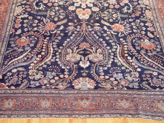 Antique Persian Farahan Sarouk Rug, Ca. 1880s, it measures: 9' x 12'5"ft.(274 x 378 cm.),no repairs, has medium full pile with very minor area of lower pile but no wears, no holes,  ...