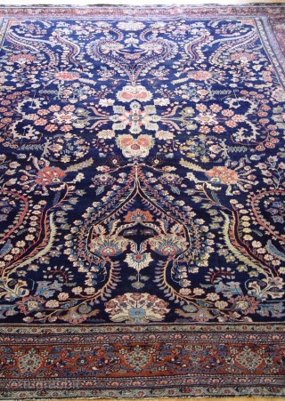 Antique Persian Farahan Sarouk Rug, Ca. 1880s, it measures: 9' x 12'5"ft.(274 x 378 cm.),no repairs, has medium full pile with very minor area of lower pile but no wears, no holes,  ...