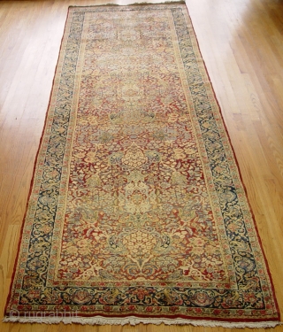 Antique Ravar Kerman Persian runner measures 4'1" x 14'7" (124 x 444 cm.) circa 1900 or older , great original condition, remarkable piece with stunning colors, no repairs, no wears, full pile  ...