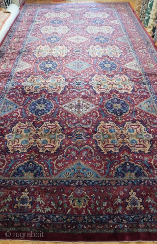 Antique Agra from India ca. 1920 , Palace Size: 13'x 26'ft. excellent original condition, hand knotted, Wool pile, hand washed and cleaned professionally just recently, gorgeous colors and design.    