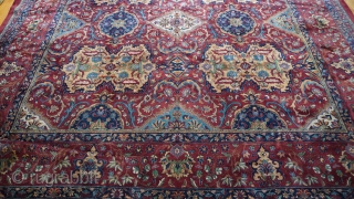 Antique Agra from India ca. 1920 , Palace Size: 13'x 26'ft. excellent original condition, hand knotted, Wool pile, hand washed and cleaned professionally just recently, gorgeous colors and design.    