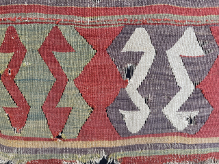 Anatolian kilim fragment, 18th, appreciate the rarity and simplicity of diamonds design. 135/88cm.                    
