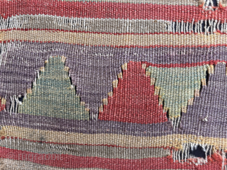 Anatolian kilim fragment, 18th, appreciate the rarity and simplicity of diamonds design. 135/88cm.                    