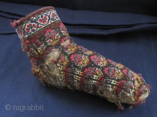 Afghan sock in a persian style, 18/19th c. damaged but wonderful weaving                     