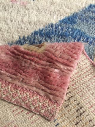 "Solnedgang" rug ("Sunset"), Sweden, 1947, riya rug signed by B.Perrson, very good condition, the tiger effect has been done by mixing ivory wools with natural brown wool, 257/160cm. inquiry: thierrygirard@protonmail.ch   