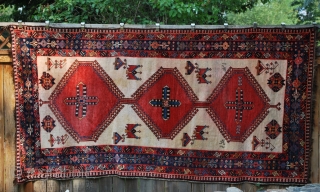 A late 19th/early 20th c. Southern Persian Ivory Field Tribal Rug.   Size :  5' 5" x 10' 9".  A   Great Gallery Rug or a piece that  ...