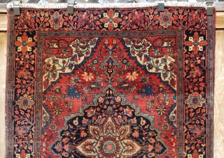   19th c. Persian Sarouk-Fereghan, size 3'6" x 4'7", very good color , good overall condition, Last phto shows, on the back,  a 6"  bad repair made with thick  ...