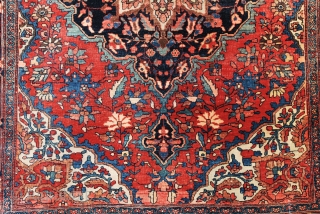   19th c. Persian Sarouk-Fereghan, size 3'6" x 4'7", very good color , good overall condition, Last phto shows, on the back,  a 6"  bad repair made with thick  ...