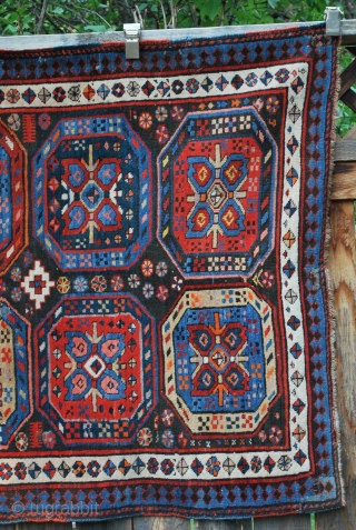 Late 19thc. Karabagh Runner,  size - 3'8" x 9', condition - good ,full pile with no worn areas, few patches and three 2"-3" fold wearArmenian initials on top  of rug,  ...