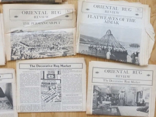 Old issues of Oriental Rug Review dating to 1984, 1985 and 1986... not complete but in reasonable condition.  

If you're unfamiliar with this publication, it was one of the early rug  ...