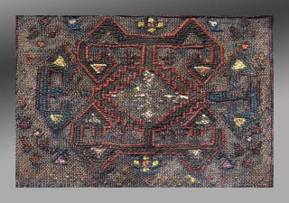 Baluch Flat Woven "Chanteh" (personal bag), W. Afghanistan, 19th C., 1'3" x 1'1"

An unusual flat woven "chanteh" from western Afghanistan featuring an old, seldom seen pattern in the fiield.

The condition indicates it  ...