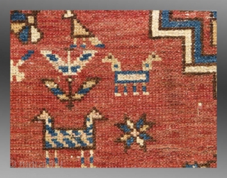 Shirvan Rug, Caucasus Mtns., late 19th century, approx 2'9" x 3'8"

A cute little rug from the Shirvan area.  The small size and different arrangements of ornaments suggests this may have been  ...