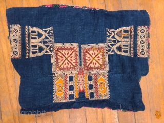 Womans shirt panel. 
Embroidered on hand woven, indigo dyed cotton.
Late 19th century
Gujarat, India
16x22 inches                   