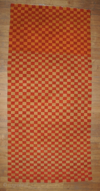 Checkerboard Khaden Sleeping Carpet
Cotton foundation. 
Tibet
Circa 1930
32x67                          