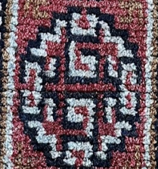 Warp-faced back (Wang Den) sleeping carpet. Great color with oversized medallions.                      