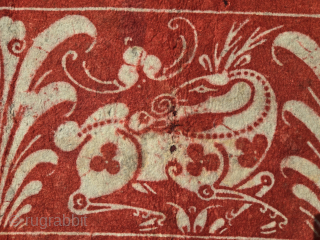 Mongolian felt. Resist dyed. Made for the Tibetan market. SAourced in Lhasa in the early 1990s. In found condition with minor distress and original Tibetan repairs.
Please contact at tmond106@gmail.com    
