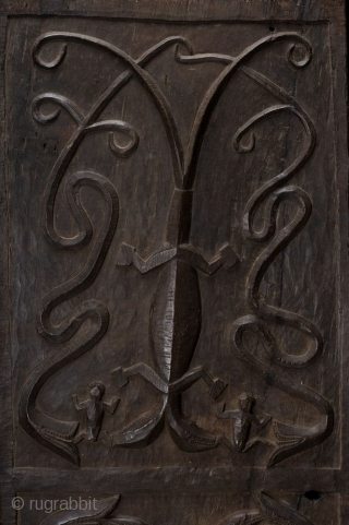 Longhouse Chief’s Door,

Bidayuh Dayak, West Borneo,

Ironwood,

19th/early 20th Century,

From a Japanese Collection,

60 x 23 in/152.5 x 58.5 cm
Dayak society was a meritocracy where only a very accomplished man could rise to the position  ...