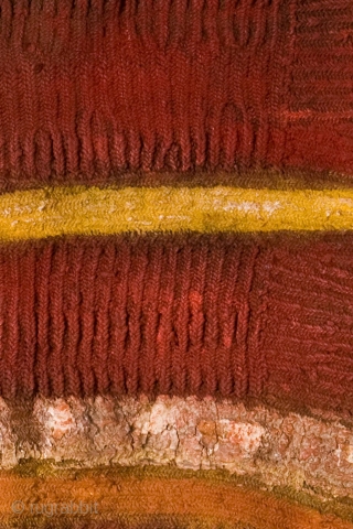 Ritual Apron,
Papua New Guinea Highlands,
Fiber, leather elements, pigment; twining,
Early to mid 20th Century, from an Old Australian Collection,

19x13 in/48x33 cm,

No doubt one of the first forms of weaving involved a pre-loom interlacing  ...