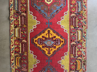 Anatolian runner, Kirshehir?, 337 x 107 cm, 19th century. Shirazi is original, ends a bit reduced, brown coroded.               