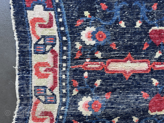Inner Mongolian saddle rug, probably from the Baotou-Suiyuan region. About 1900. 130 x 65 cm. Perfect condition.   info@thomaswild.com             