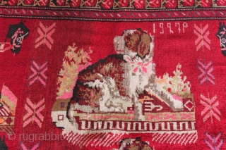 A 1927 dated Karabakh Horse & Dod rug.
All original, no restorations, no stains, excellent condition.
Full pile.

                 