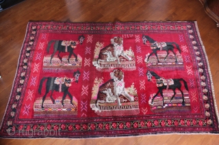 A 1927 dated Karabakh Horse & Dod rug.
All original, no restorations, no stains, excellent condition.
Full pile.

                 