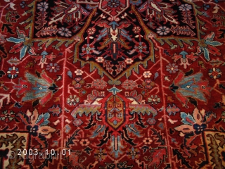 A "problem" heriz dating from pre-WW2 (previous owners thought 1920's but all that pink says 1930-1940 to me). I have washed it twice on the lawn (lacking access to an affordable rug  ...