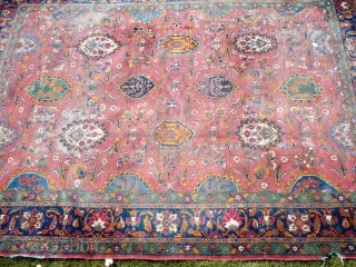 RESCUE THIS RUG so I don't chop it up into pillows! Offered is this TABRIZ - looking rug from a Cheyenne Wyoming estate, (when I look closely at the weave, I wonder  ...