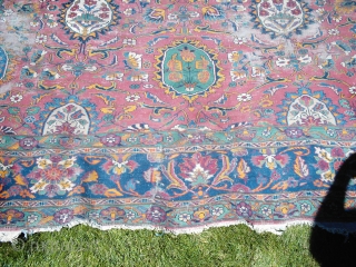 RESCUE THIS RUG so I don't chop it up into pillows! Offered is this TABRIZ - looking rug from a Cheyenne Wyoming estate, (when I look closely at the weave, I wonder  ...