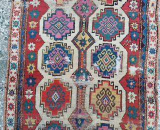 Very old, approximately 200 years old, mogan patterned Shahsawan carpet size 320x106                     