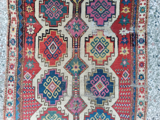 Very old, approximately 200 years old, mogan patterned Shahsawan carpet size 320x106                     