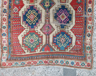 Very old, approximately 200 years old, mogan patterned Shahsawan carpet size 320x106                     