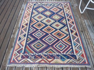 Qashqai Kilim 57" x 79"  Vibrant colors, very slight soiling and no other problems. $400 plus shipping               