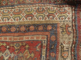 Unusual Persian tribal rug, mid-19th century. 47 x 82. Not sure of origin, possibly Khamseh region  Shawsavan. All natural colors. With visible wear. Great border design with birds.    