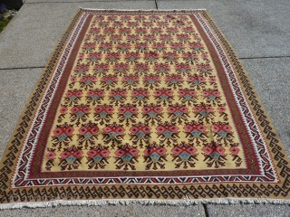 Extremely Decorative Semi-Antique Bijar (?) Kilim  9'4" by 78"                       