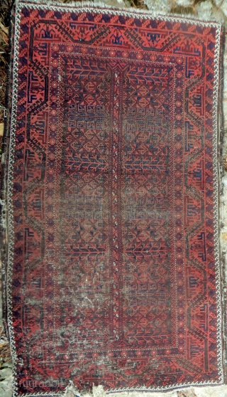 Baluch, 19th Century, 3 ft 8 x 6 ft 3.  Depressed warp weave. Meaty handle.
A slightly more brown tonality than in the photos         