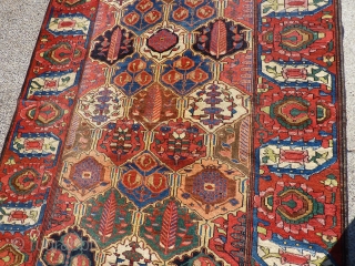 Archaic Bakhtiari 5'8 x 10' recently cleaned and blocked flat by Rbt. Mann.  Suitable as a floor rug for the right collector.  Wide range of colors and patterns which are  ...