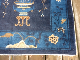 SOLD__THANK YOU! Pretty Chinese rug 5'8" x 35" in nice condition.  Approximately "art deco" age--possibly older? Shiny, high quality wool but looks more dull than it should in my pictures because  ...