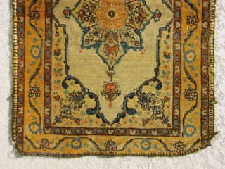Absolutely gorgeous, rare, antique real Haj Jalili Tabriz small rug with very unique and rare Zaffron color on the border. Extraordinary piece in small size.        