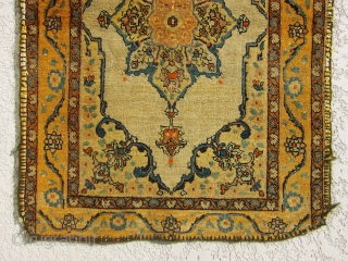 Absolutely gorgeous, rare, antique real Haj Jalili Tabriz small rug with very unique and rare Zaffron color on the border. Extraordinary piece in small size.        